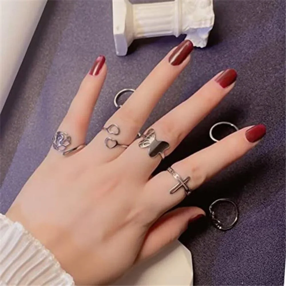Silver Rings Set 8 Pack Stainless Steel for Women Silver Aesthetic Jewelry